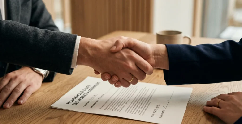 Poignée de main professionnelle symbolisant l'accord entre courtier et client